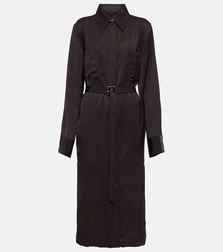 Belted satin midi dress