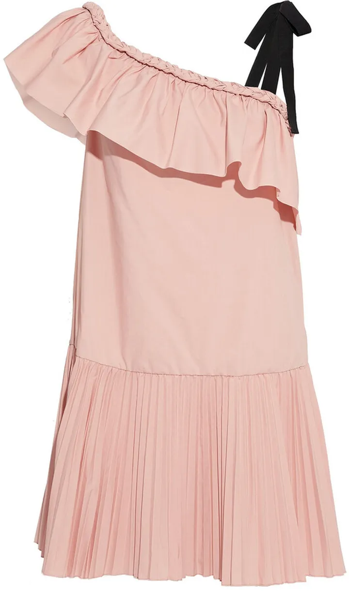 Ruffled pleated cotton-blend poplin mini dress