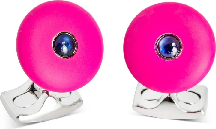 Deakin & Francis - Deakin & Francis ‘The Brights’ Hot Pink Round Cufflinks With Sapphire Centre