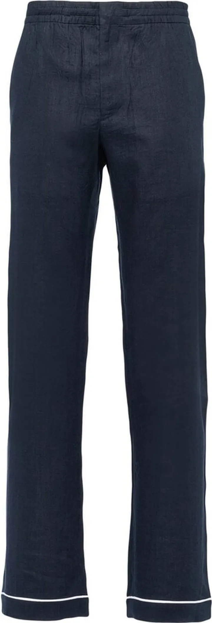 Piped-Trim Straight-Leg Linen Trousers