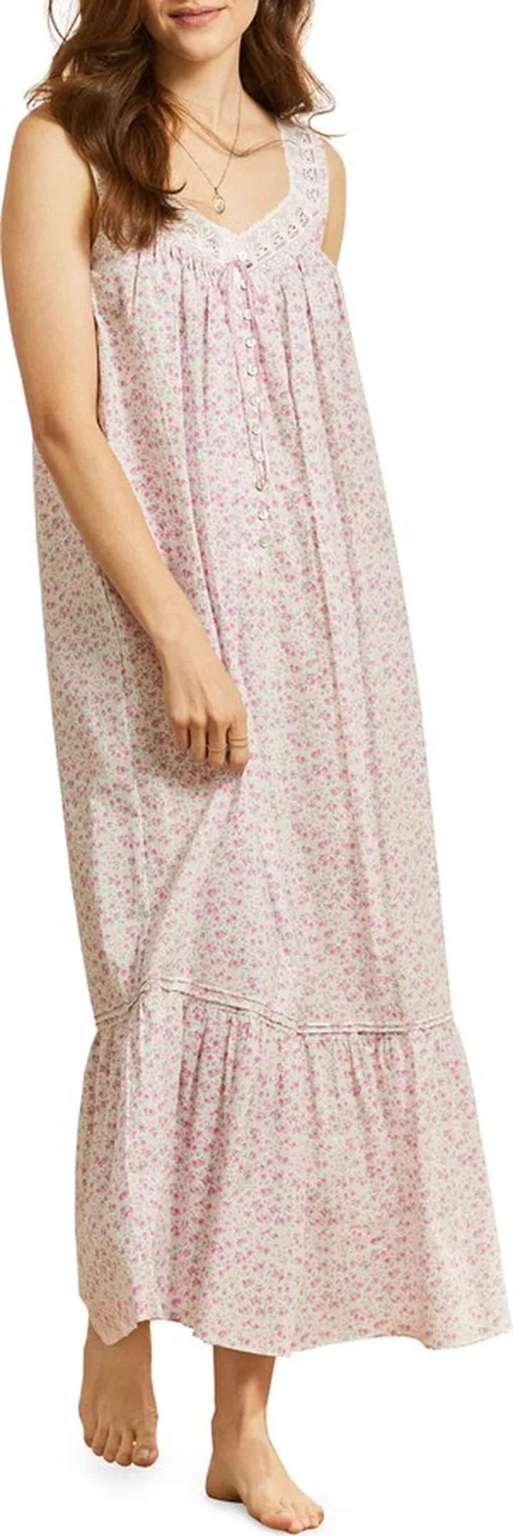 Floral Lace Trim Cotton Ballet Nightgown