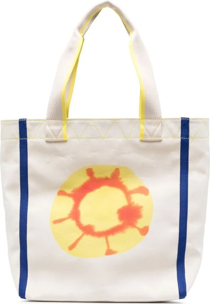 Sun-Print Contrast-Trim Canvas Tote Bag