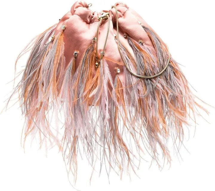 Feathered Embellished Shoulder Bag