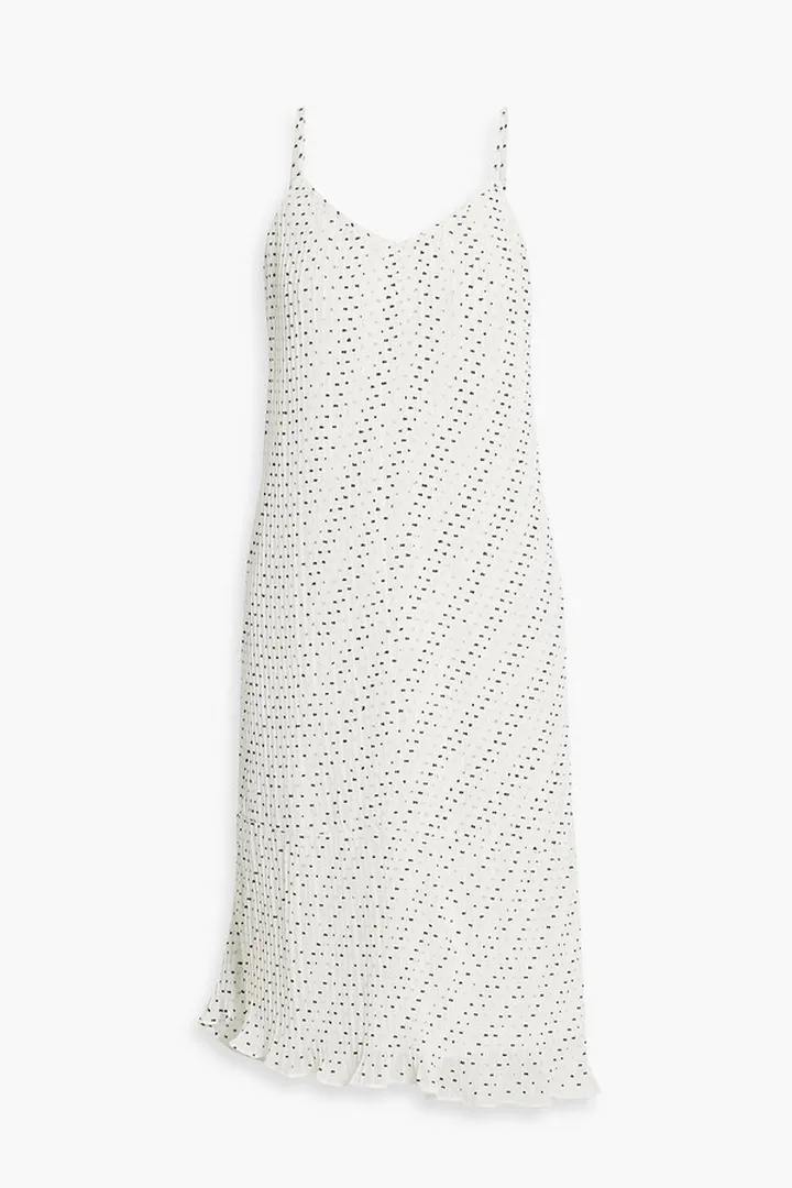 Lonnie pleated polka-dot chiffon slip dress
