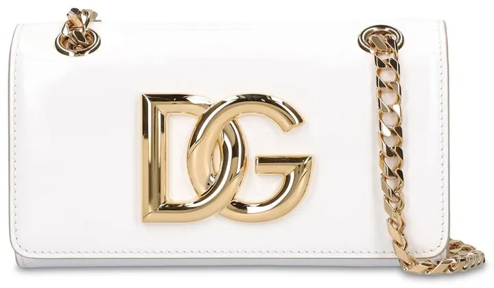 Logo patent leather shoulder bag