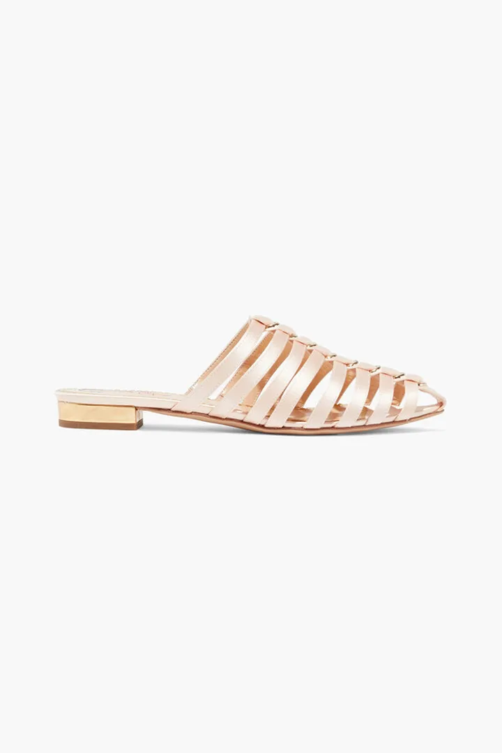 Anya ring-embellished satin slippers