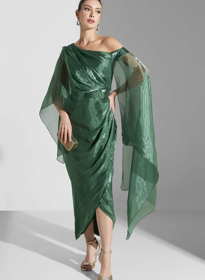 One Shoulder Cape Sleeve Dress