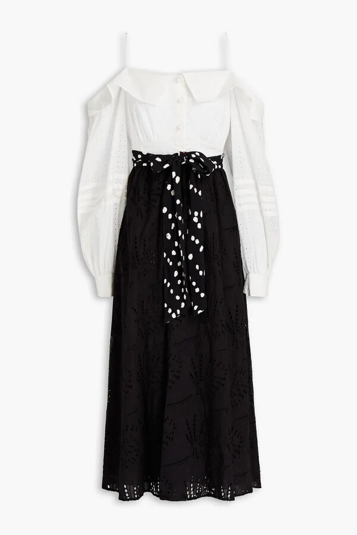 Natalia cold-shoulder broderie anglaise cotton-blend midi dress