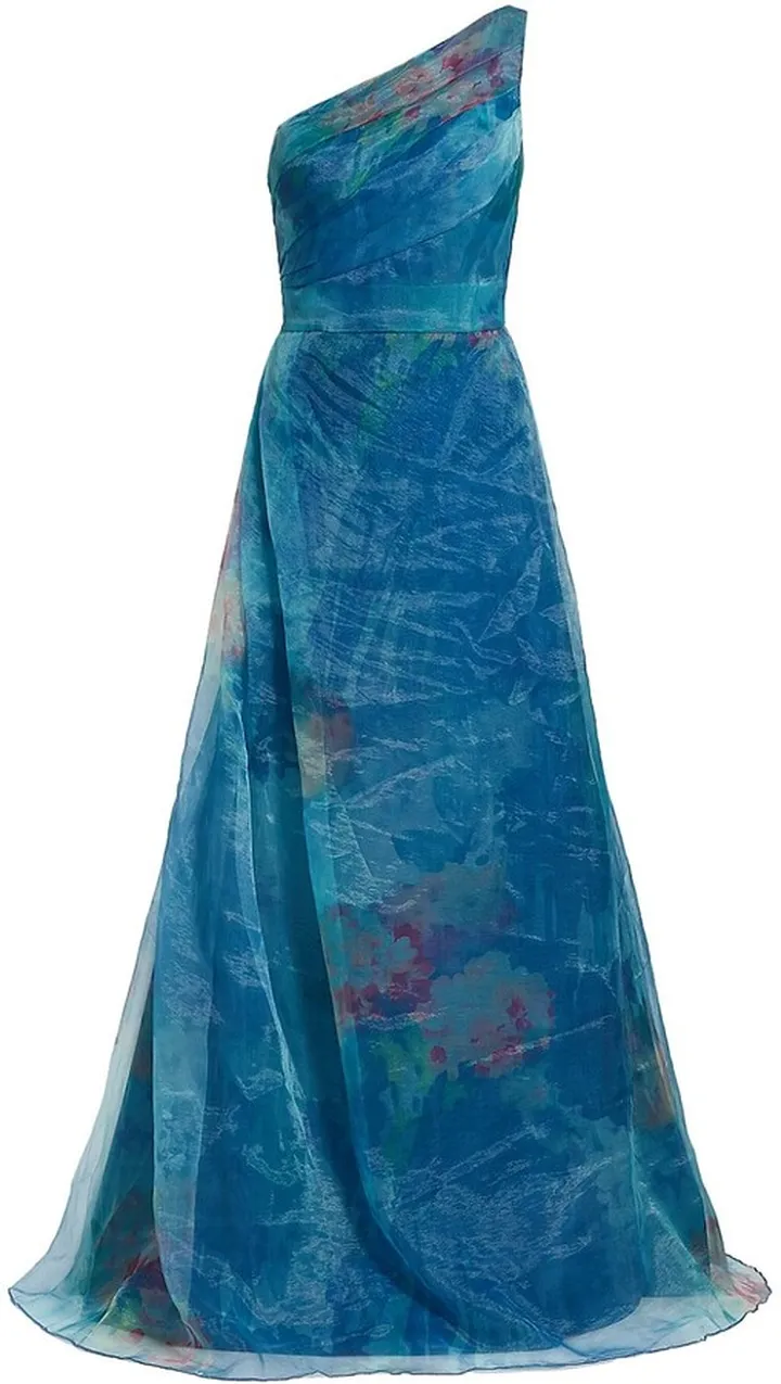 One-Shoulder Floral Organza Gown