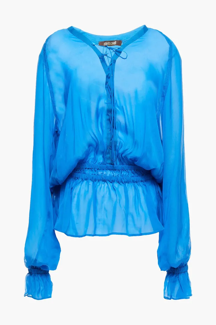 Embellished gathered silk-chiffon blouse