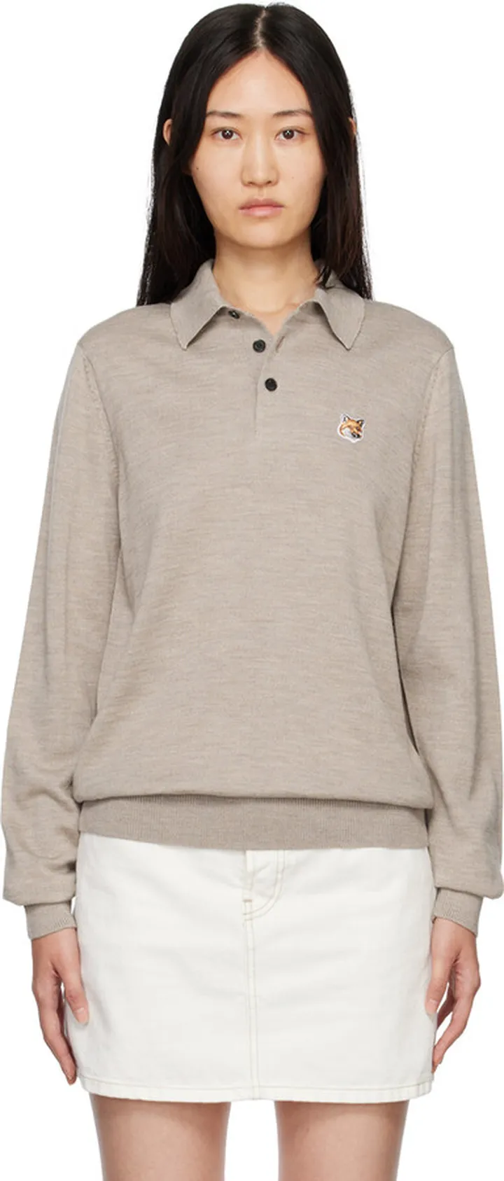 Maison Kitsuné Beige Fox Head Polo