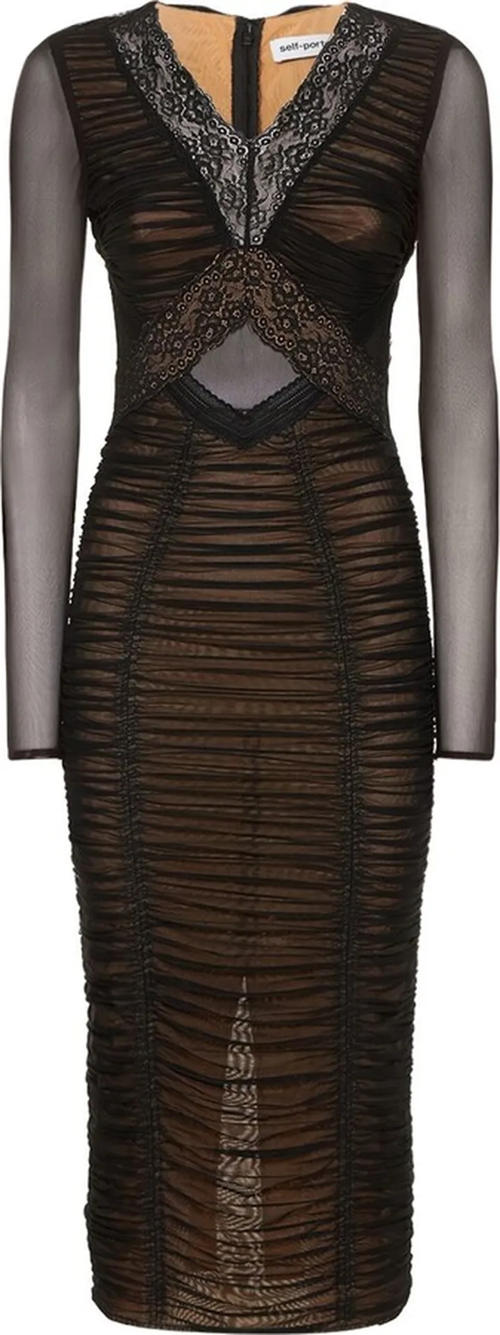 Mesh long sleeve midi dress