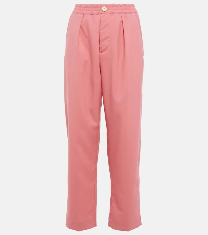 High-rise pleated wool crop pants