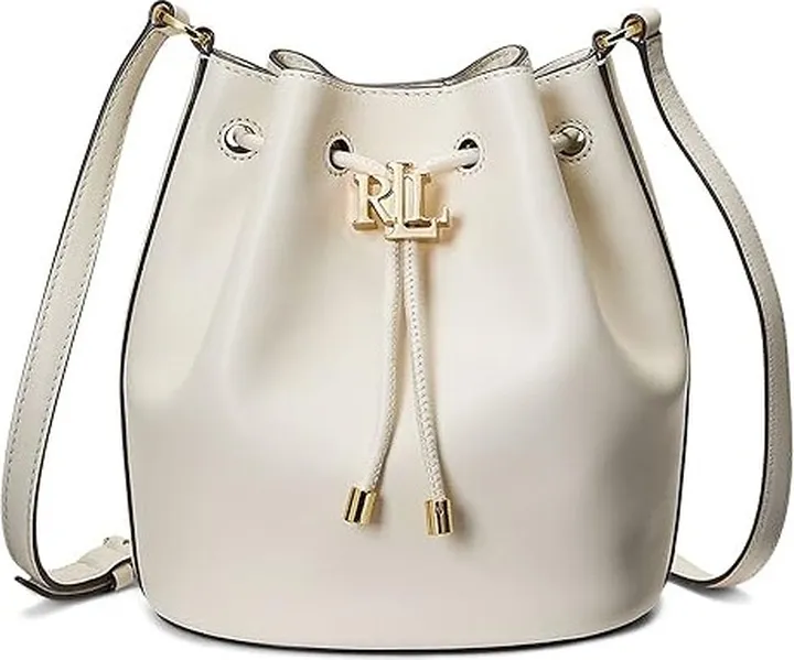 LAUREN Ralph Lauren Leather Medium Andie Drawstring Bag (Vanilla) Handbags