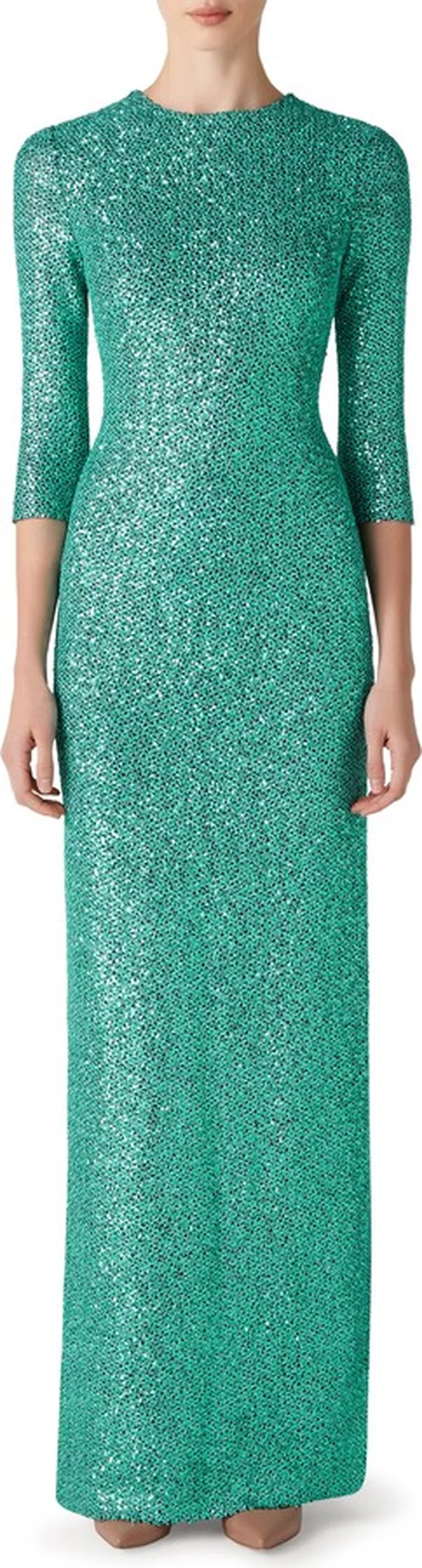 Three Quarter Sleeve Sequin Knit Gown