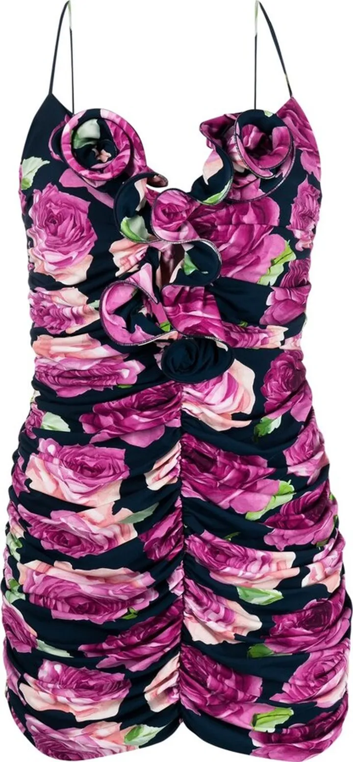Ruched Floral-Print Minidress