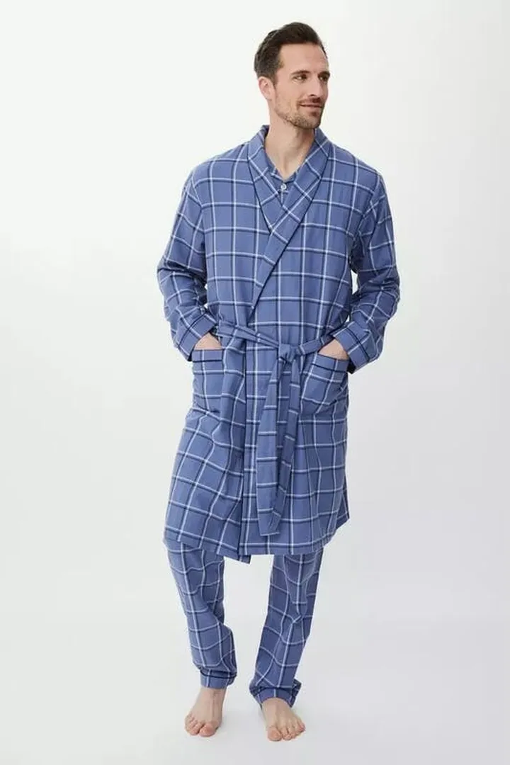 Debenhams Mens Windowpane Check Woven Lightweight Bathrobe - Blue