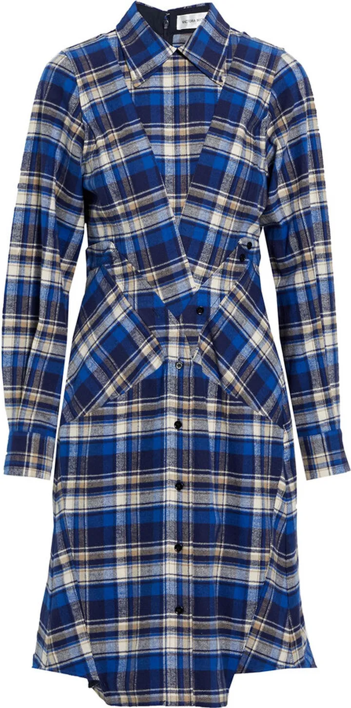 Button-detailed checked cotton-twill dress