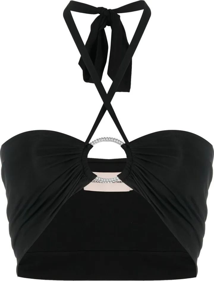 Embellished-Ring Halterneck Crop Top