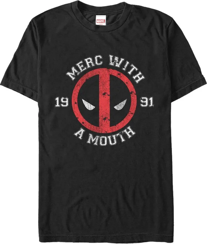 Men's Marvel Deadpool Merc With Mouth T-Shirt - Black - Medium