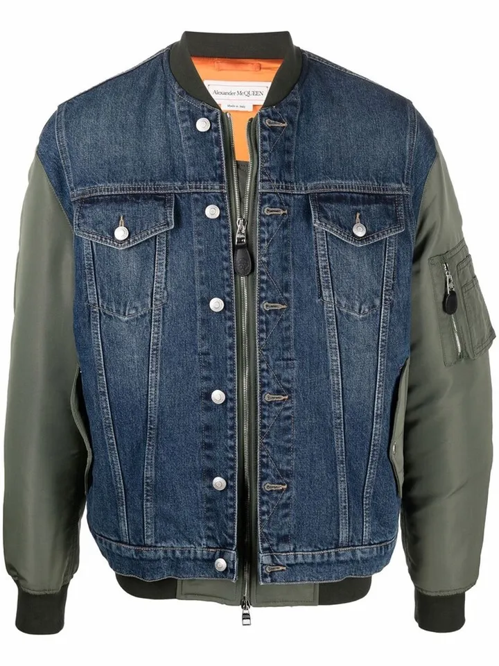 Denim Panelled Bomber Jacket