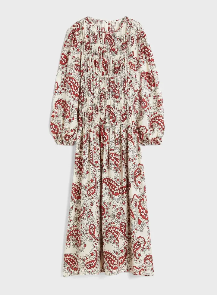 Puff Sleeve Printed Tiered Dress