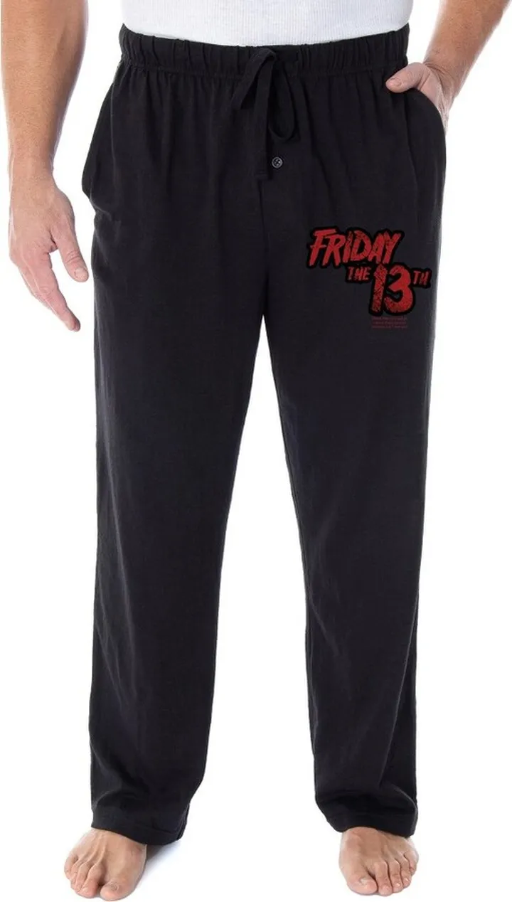 Friday The 13th Men's Movie Film Logo Loungewear Sleep Bottoms Pajama Pants (3X) Black