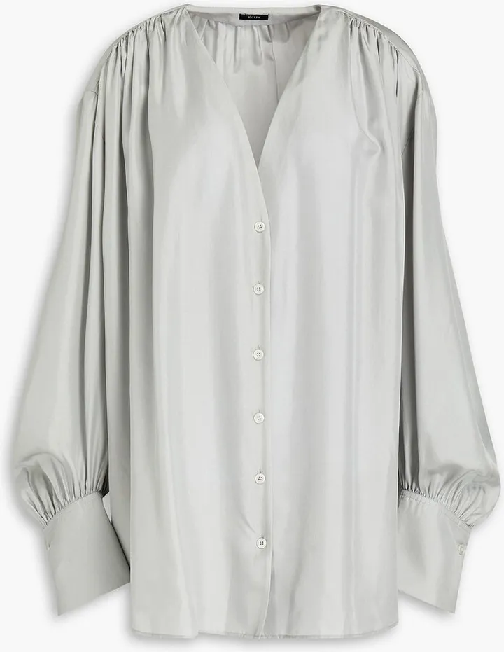 Barry oversized gathered silk-habotai shirt