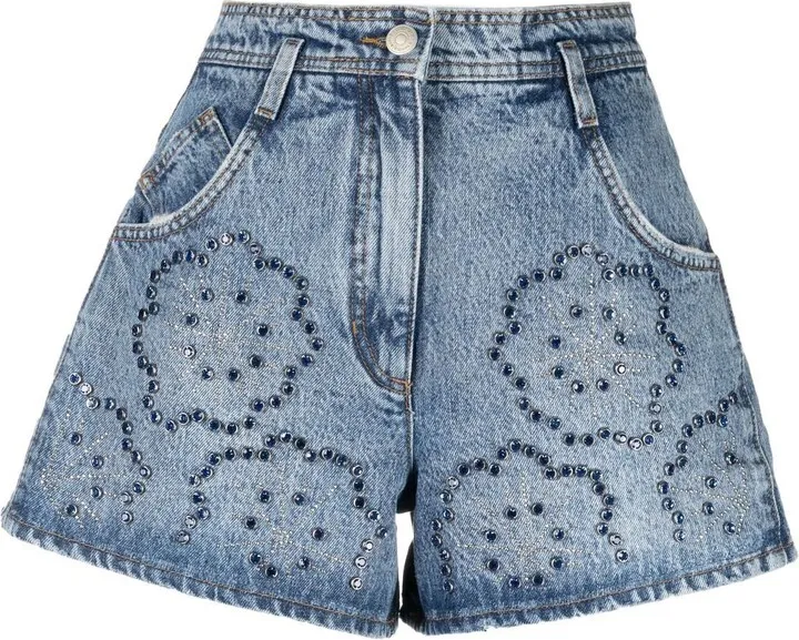 Crystal-Embellished Denim Shorts