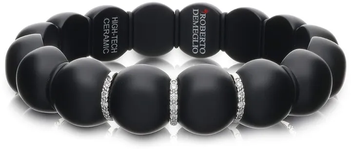 Dama Matte Black Ceramic Beaded Stretch Bracelet with White Diamonds