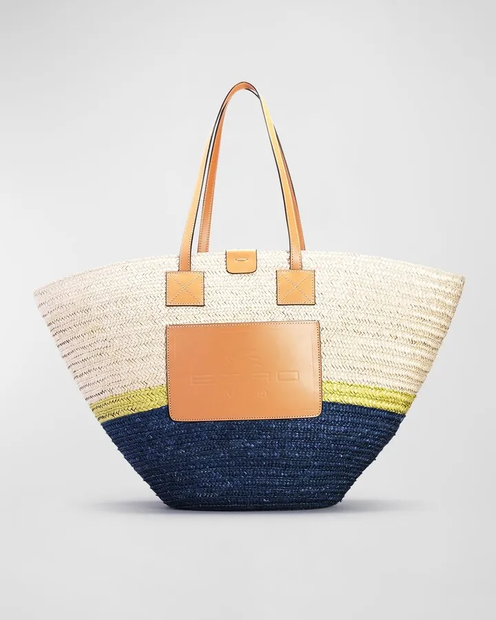 Stripe Raffia Beach Tote Bag