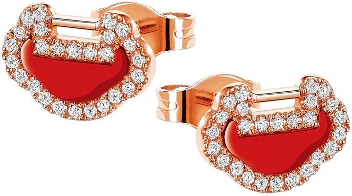 Petite Yu Yi Red Agate & Diamond Stud Earrings
