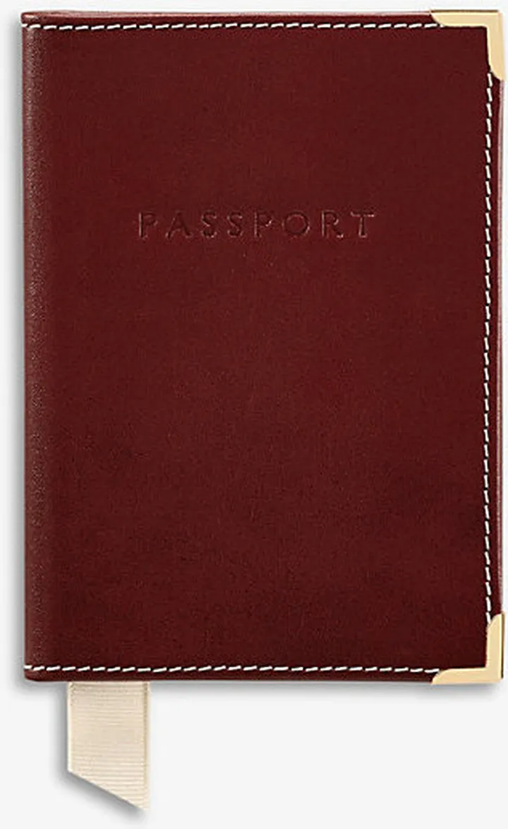 Mens Cognac Plain Leather Passport Cover
