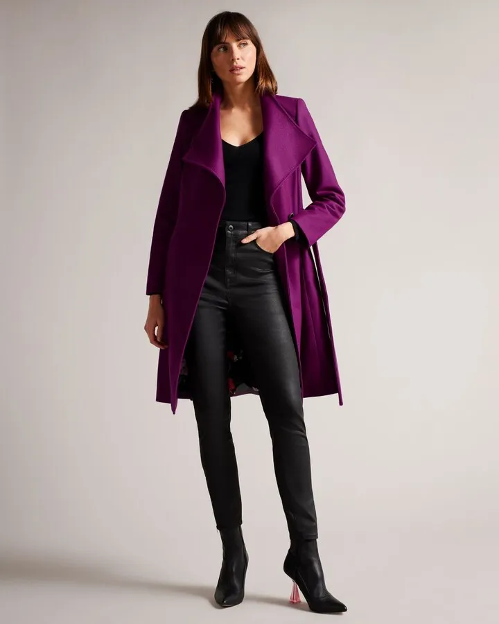 Midi Wool Wrap Coat in Purple