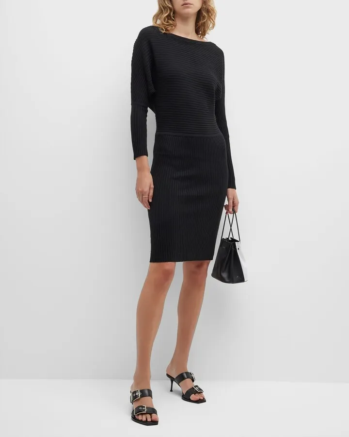 Rib-Knit Dolman-Sleeve Dress
