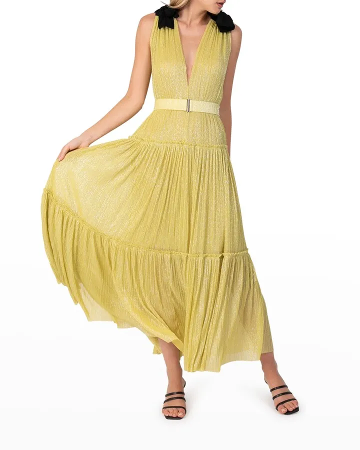 Ray Tiered Satin Dress with Bows