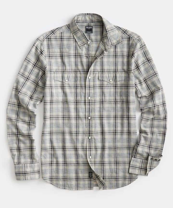 Plaid Western Shirt In Light Grey Heather