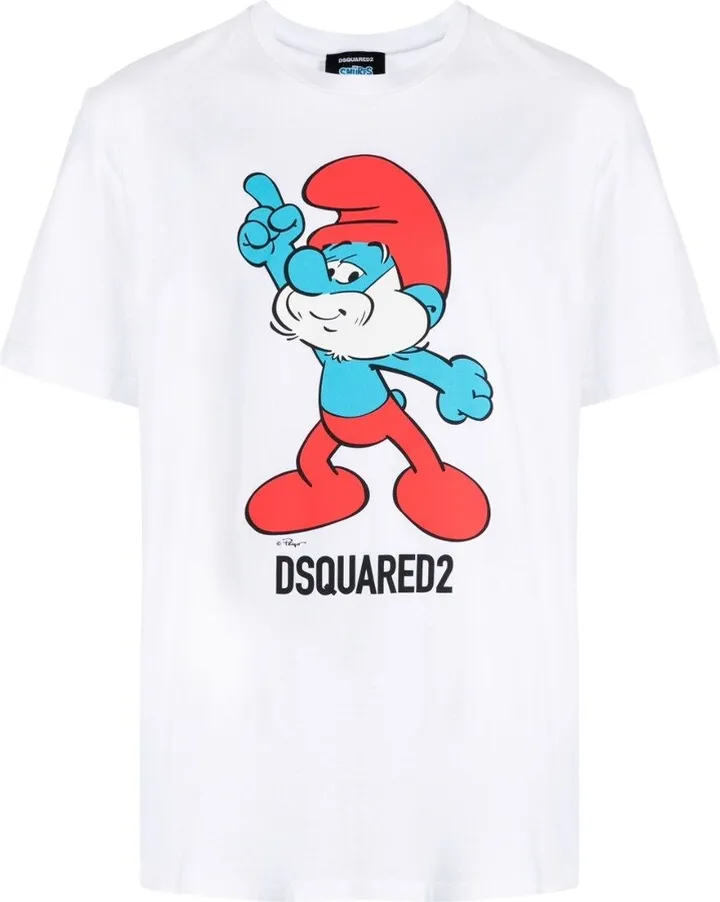 White Smurf Print Organic Cotton T-Shirt