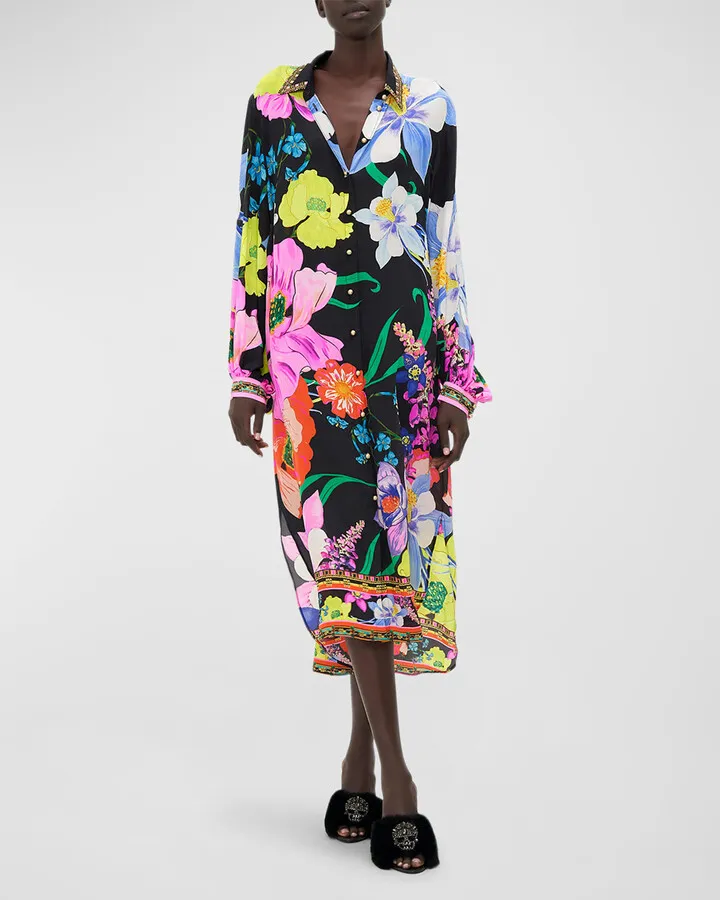Belted High-Low Midi Silk Shirtdress