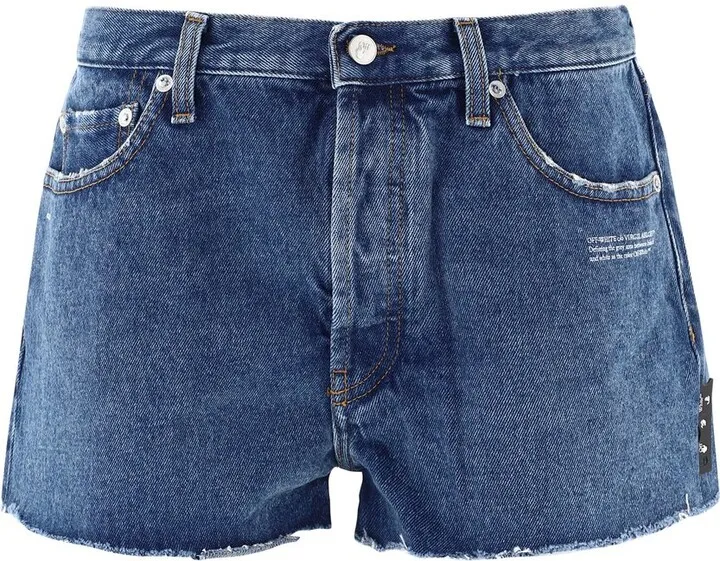 Off-White Frayed Hem Denim Shorts