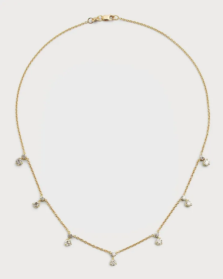18K Yellow Gold 7 Diamond Necklace