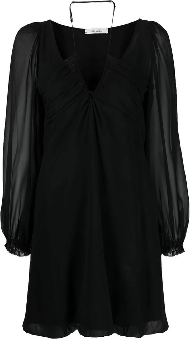 sheer-sleeve V-neck minidress