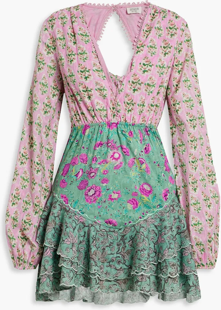Cutout patchwork-effect cotton mini dress