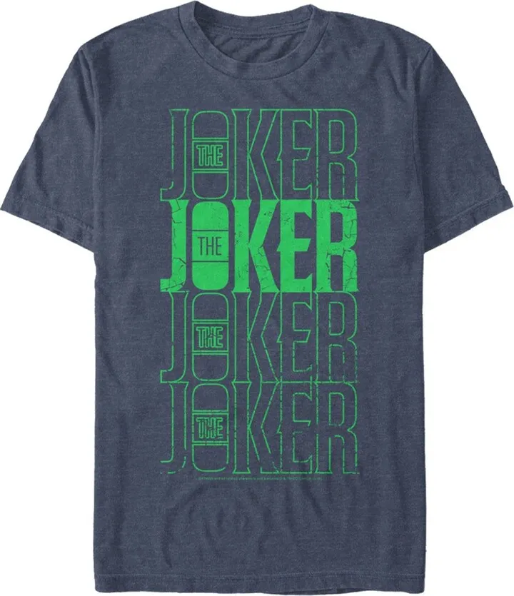 Men's Batman Joker Vintage Name Stack T-Shirt - Navy Blue Heather - 5X Large
