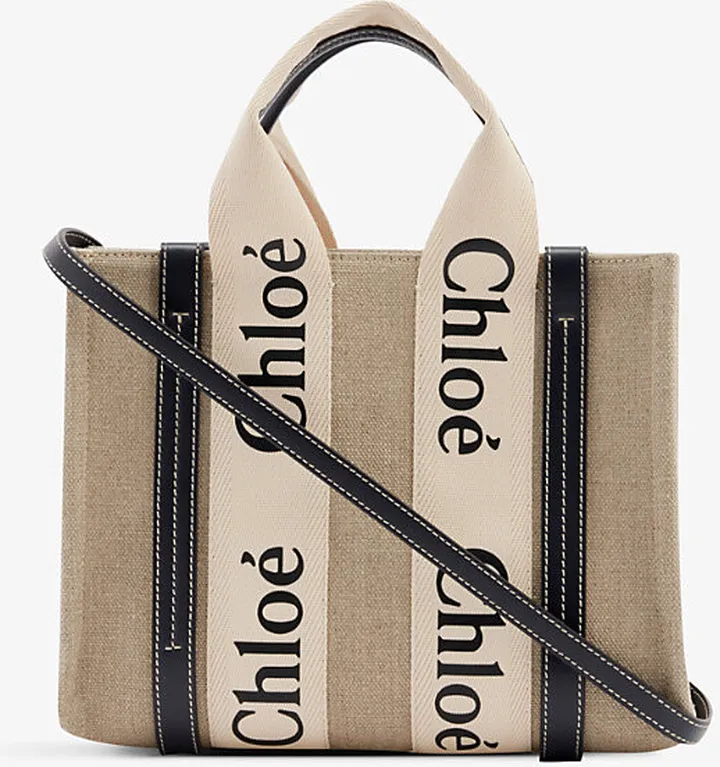 Womens White - Blue 1 Woody Small Linen Tote bag