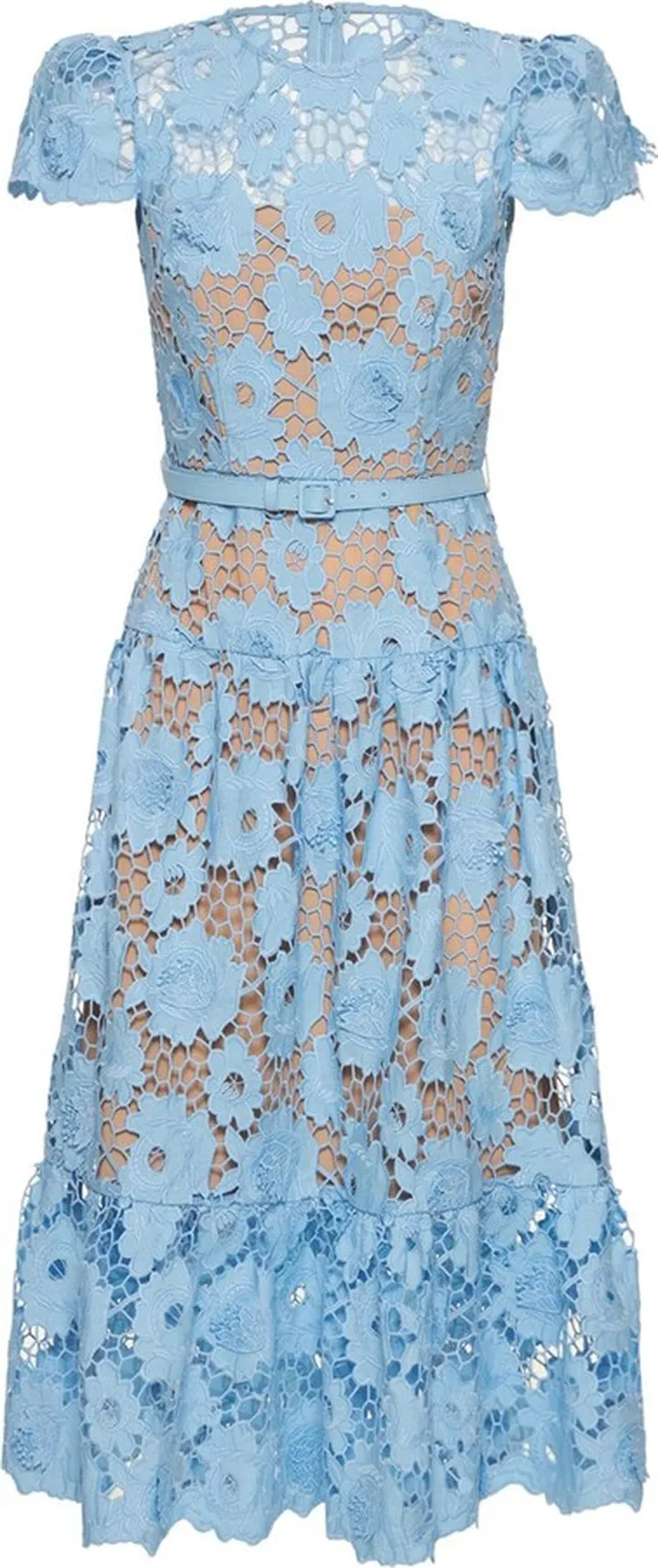 Blue 3D cotton lace midi dress