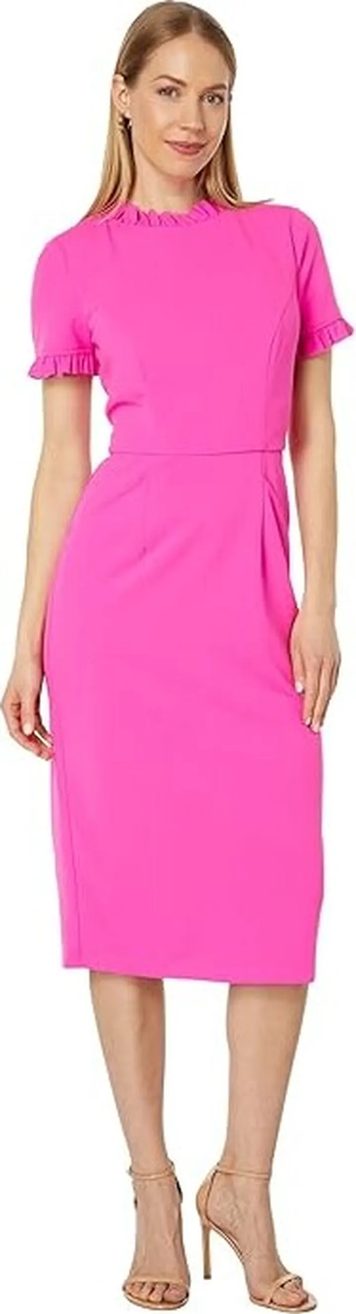 Maggy London Ruffle Sheath Dress (Electric Pink) Women's Dress