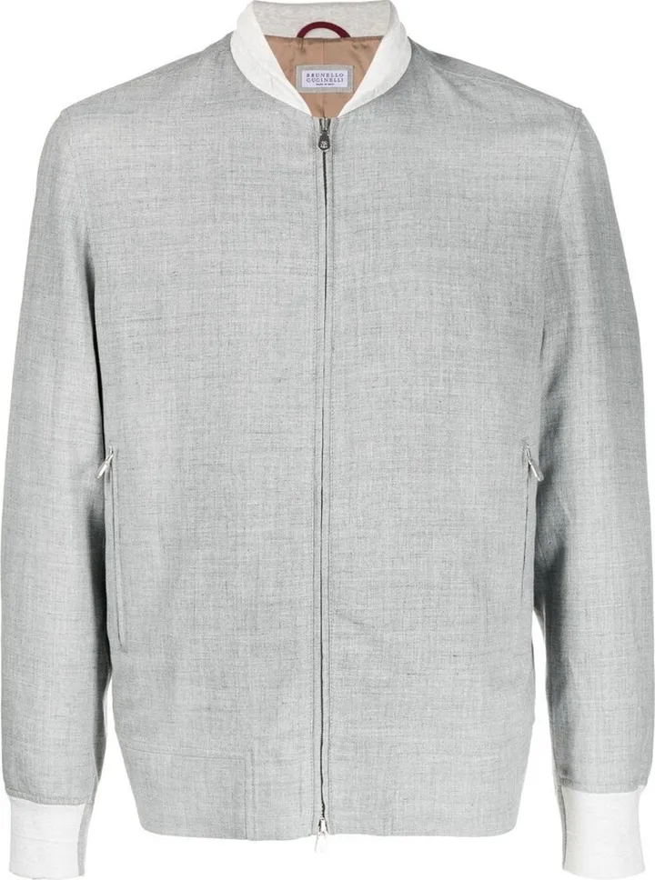 Band Collar Zip-Fastening Bomber Jacket