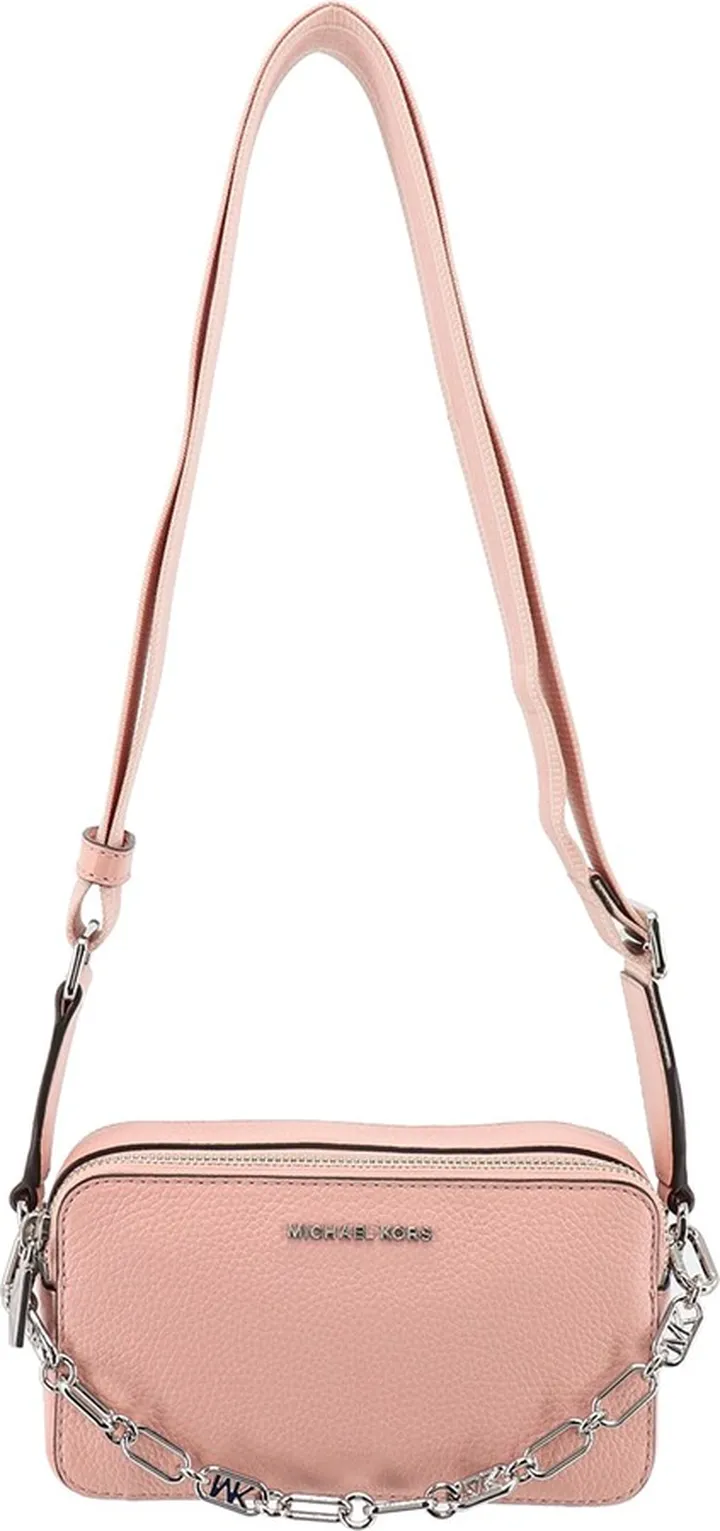 Leather handbag with logo metal detail