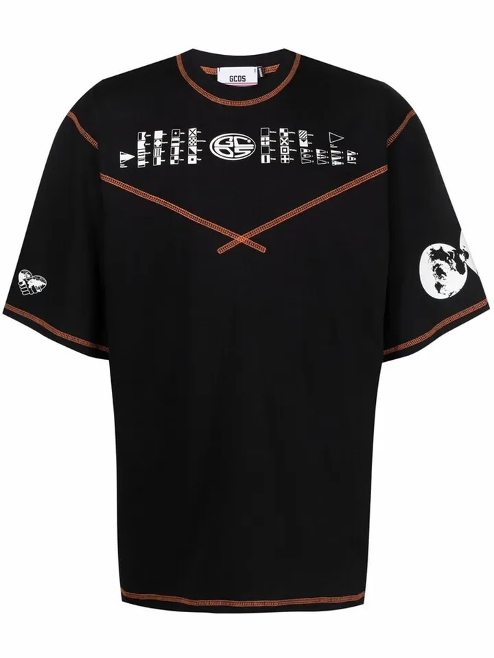 graphic-print stitched T-shirt
